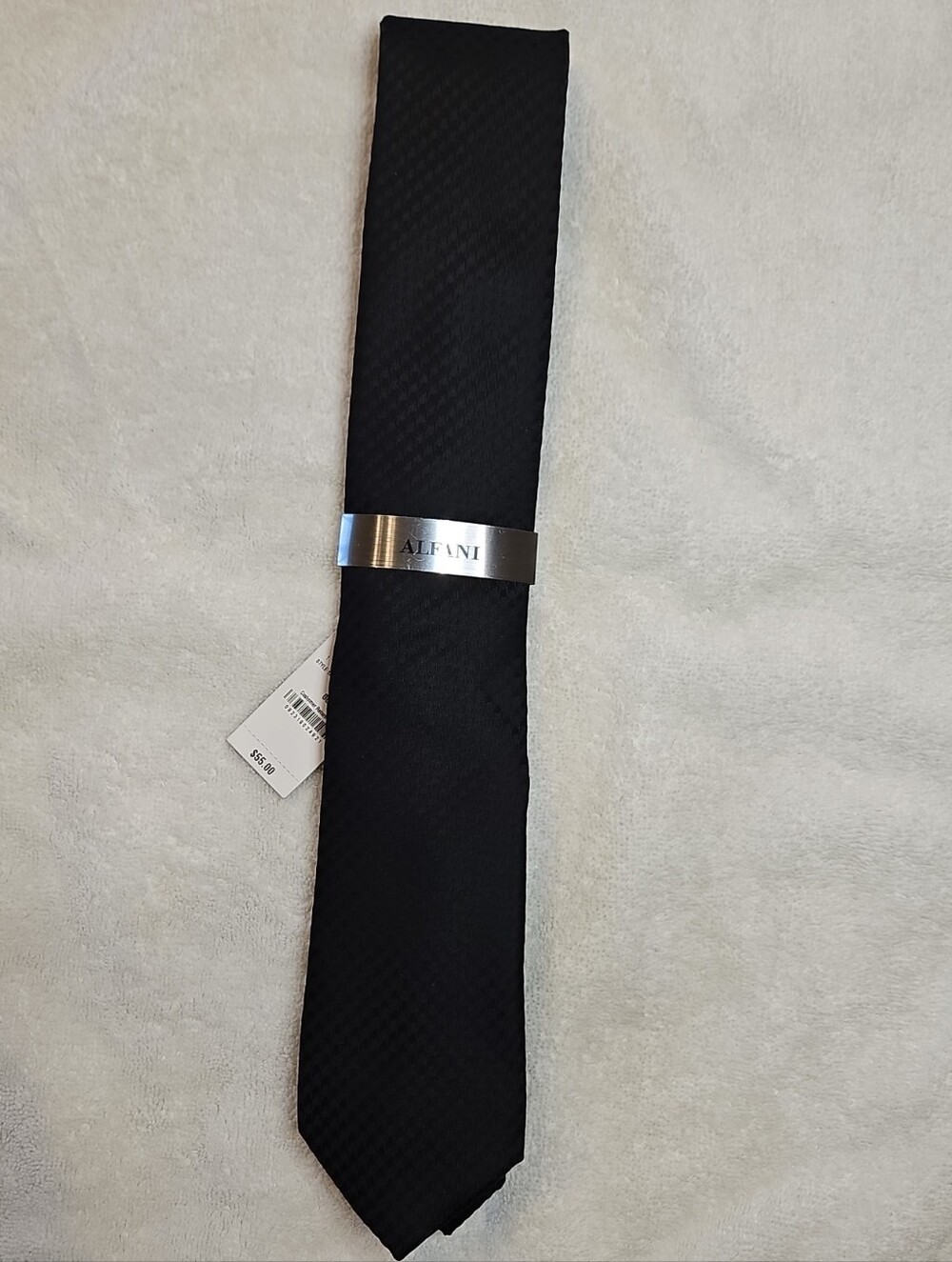Alfani Black Men's Textured Tie with Metal Tie Bar - New